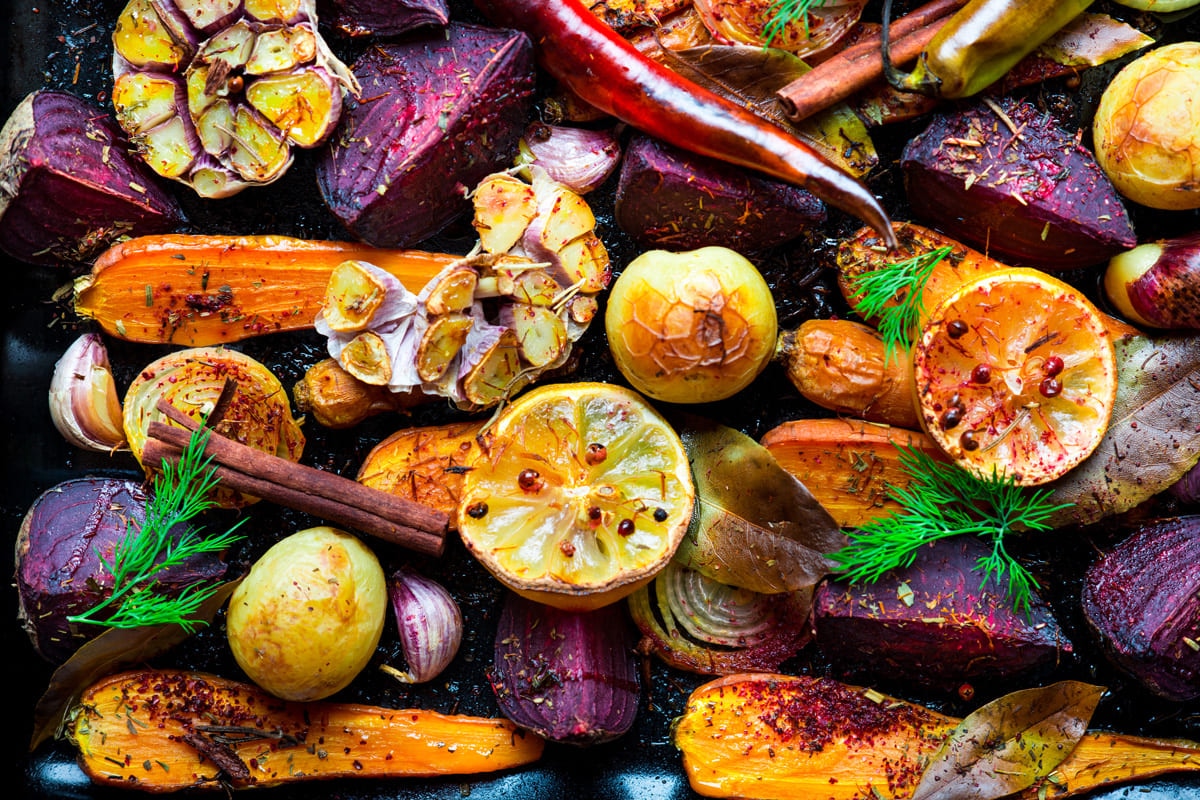 Colorful baked vegetables