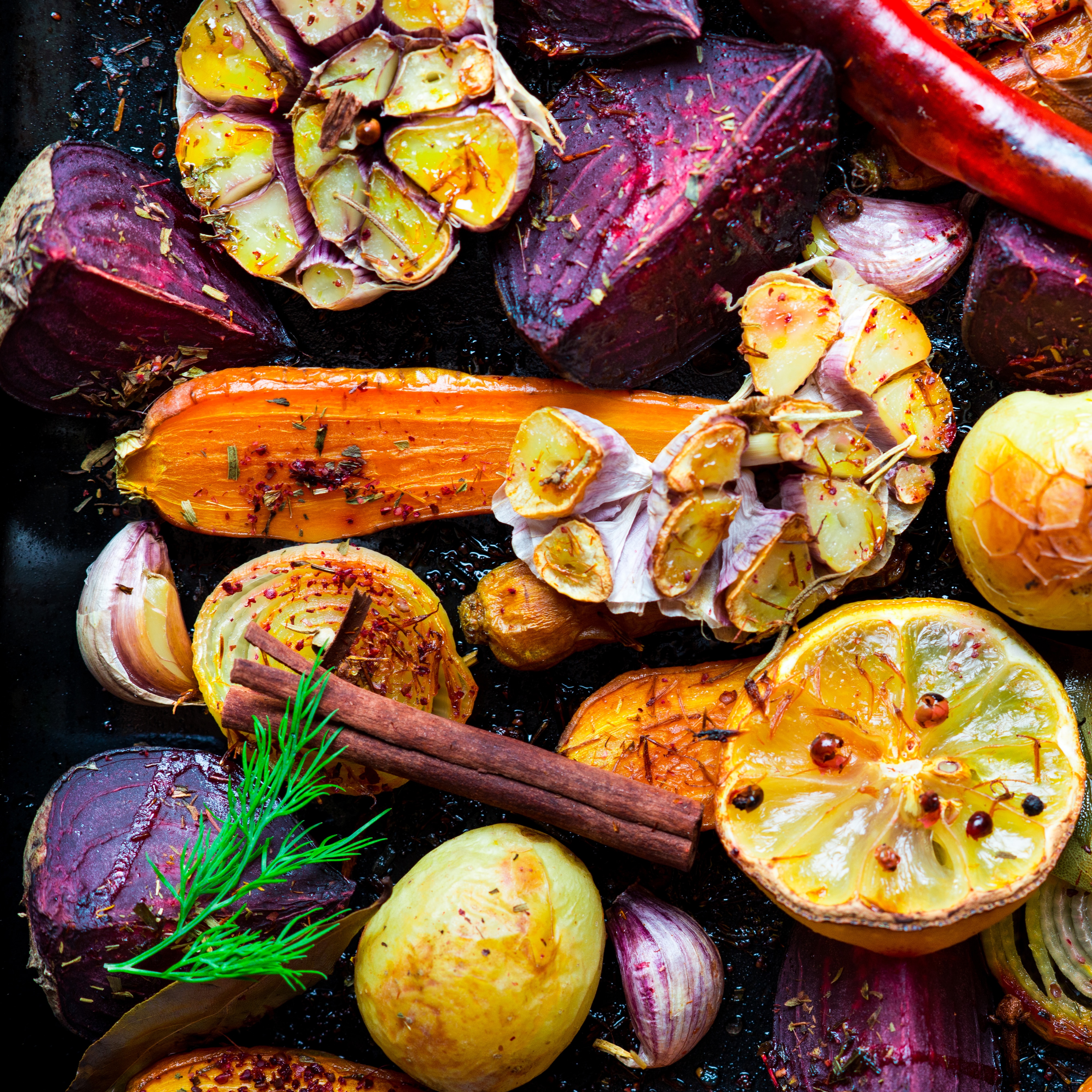 Colorful baked vegetables