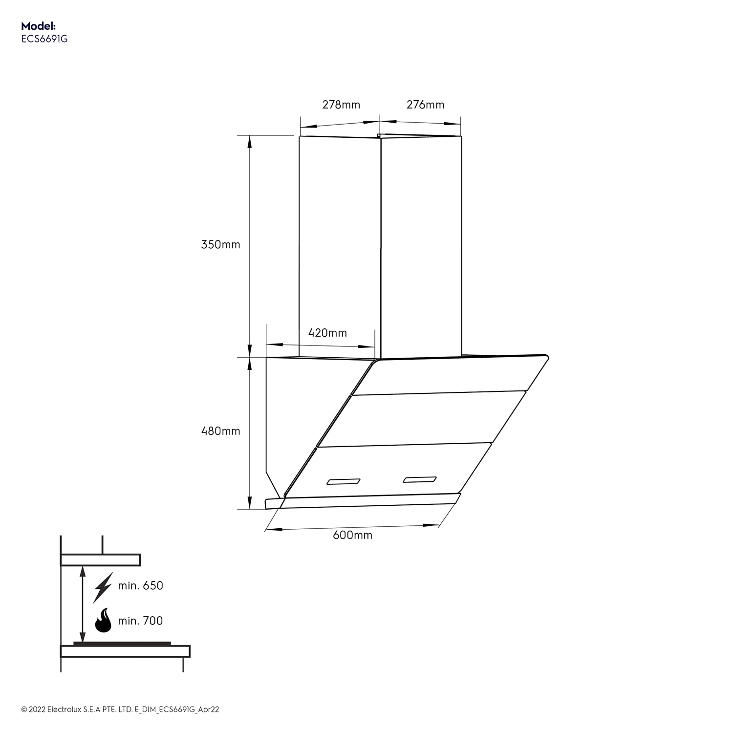 60cm UltimateTaste 500 slope kitchen hood ECS6691G Electrolux India