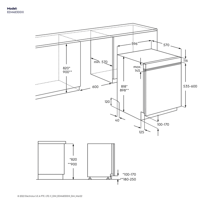 60cm UltimateCare 700 semiintegrated dishwasher with 14 place settings