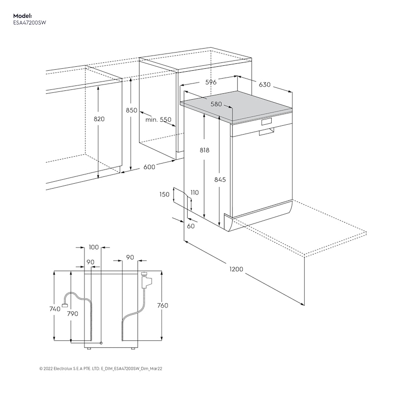 Electrolux ESA47220SW 60cm UltimateCare 300 freestanding dishwasher with 13 place settings - View 2