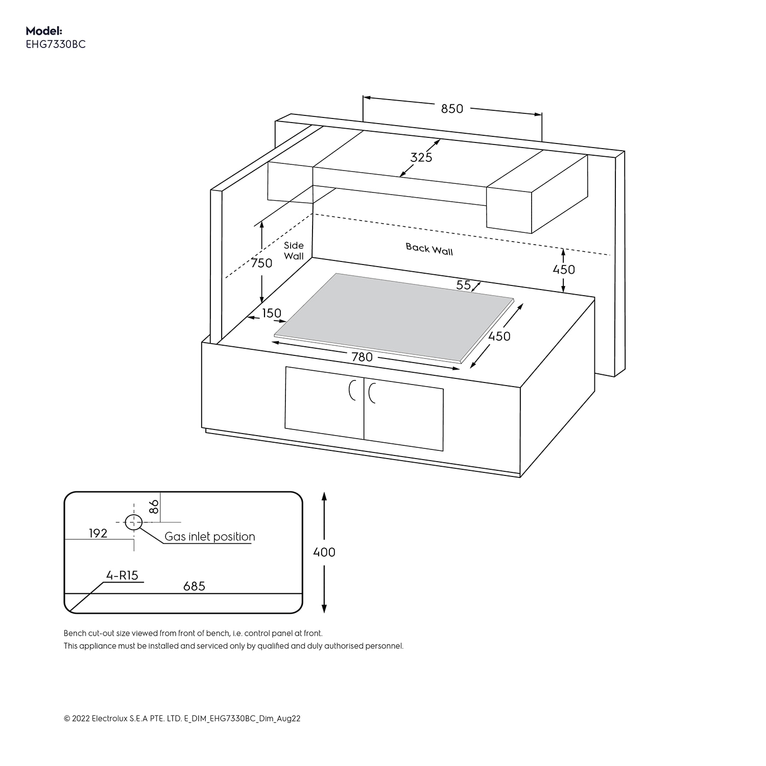 Electrolux EHG7330BC 78cm UltimateTaste 300 3-burner built-in gas hob - View 2