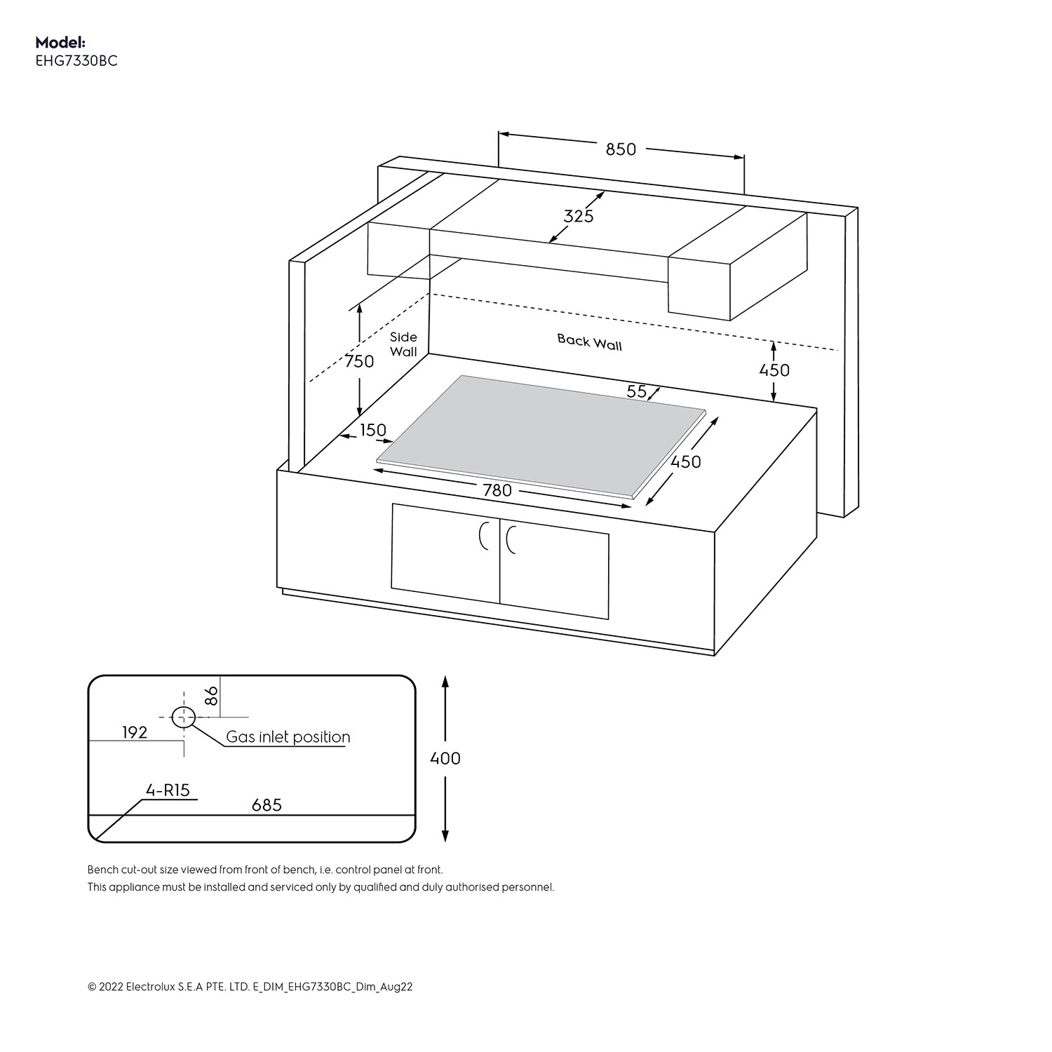 78cm UltimateTaste 300 3burner builtin gas hob EHG7330BC