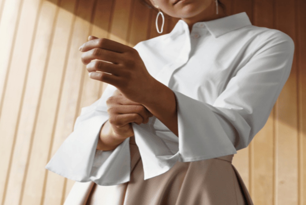 A woman in white shirt