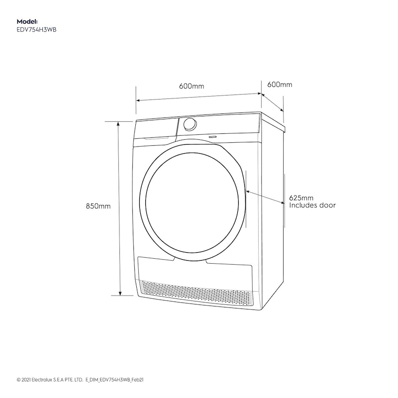 Electrolux EDV754H3WB 7.5kg UltimateCare 300 venting dryer - View 4